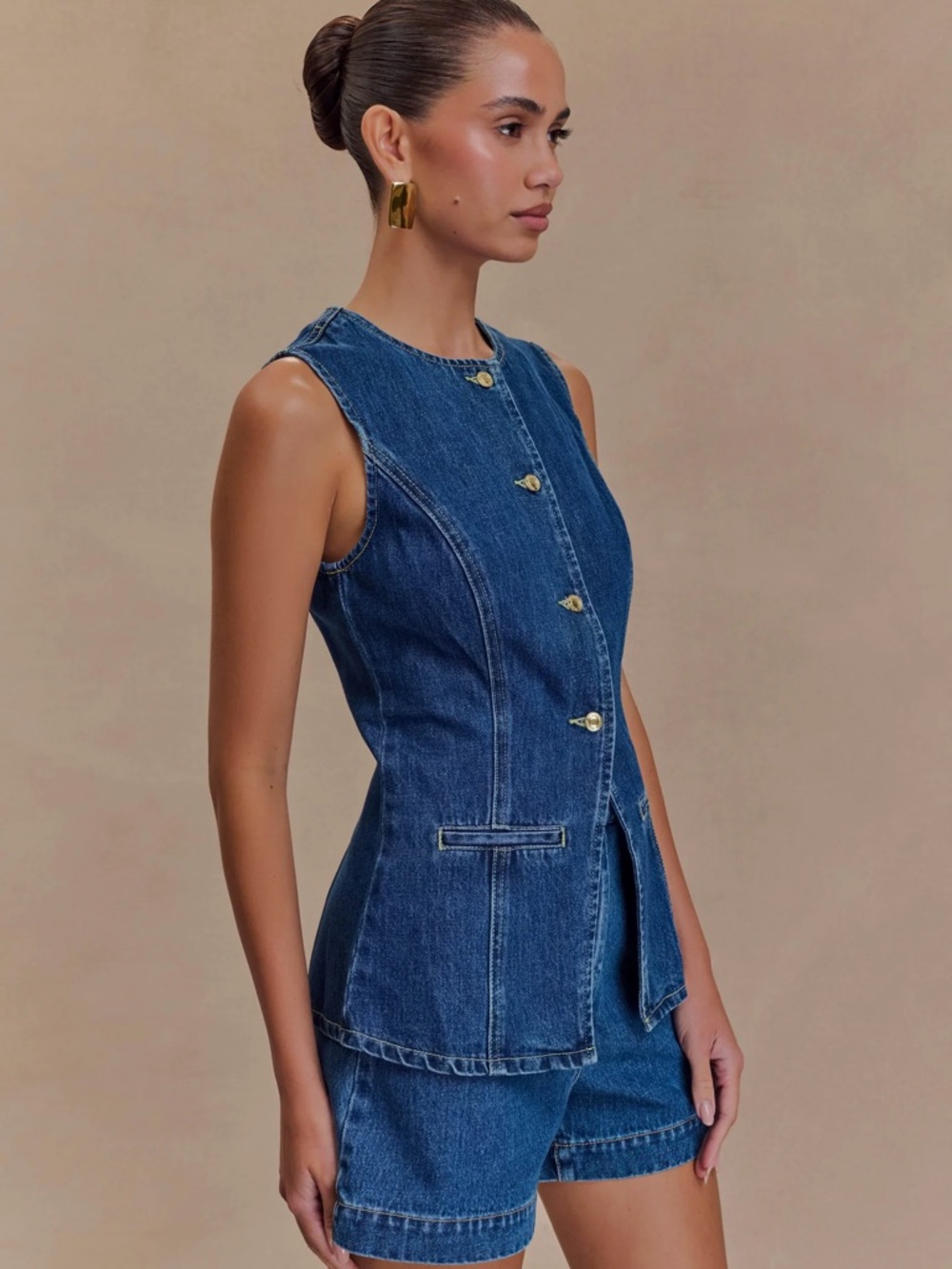 Meshki Dark Blue Denim Sleeveless Vest